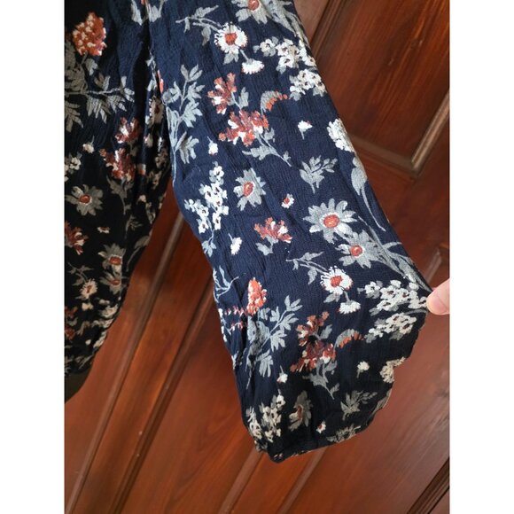 Lucky Brand Floral Blouse L/S Bohemian Style Navy & Red Womens L Cropped - Picture 3 of 7